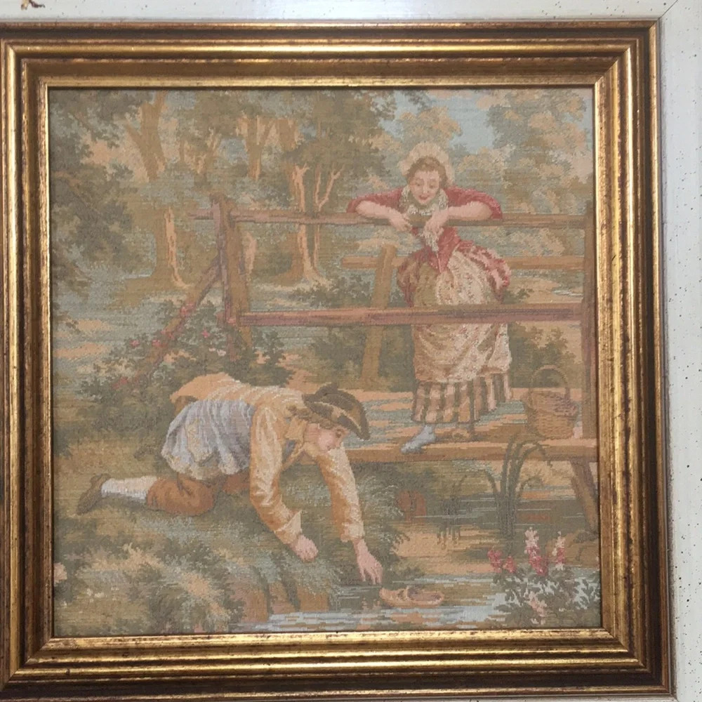 2 Vintage Tapestry Pictures Romantic Victorian Wall Art Sungott Art Studios NY